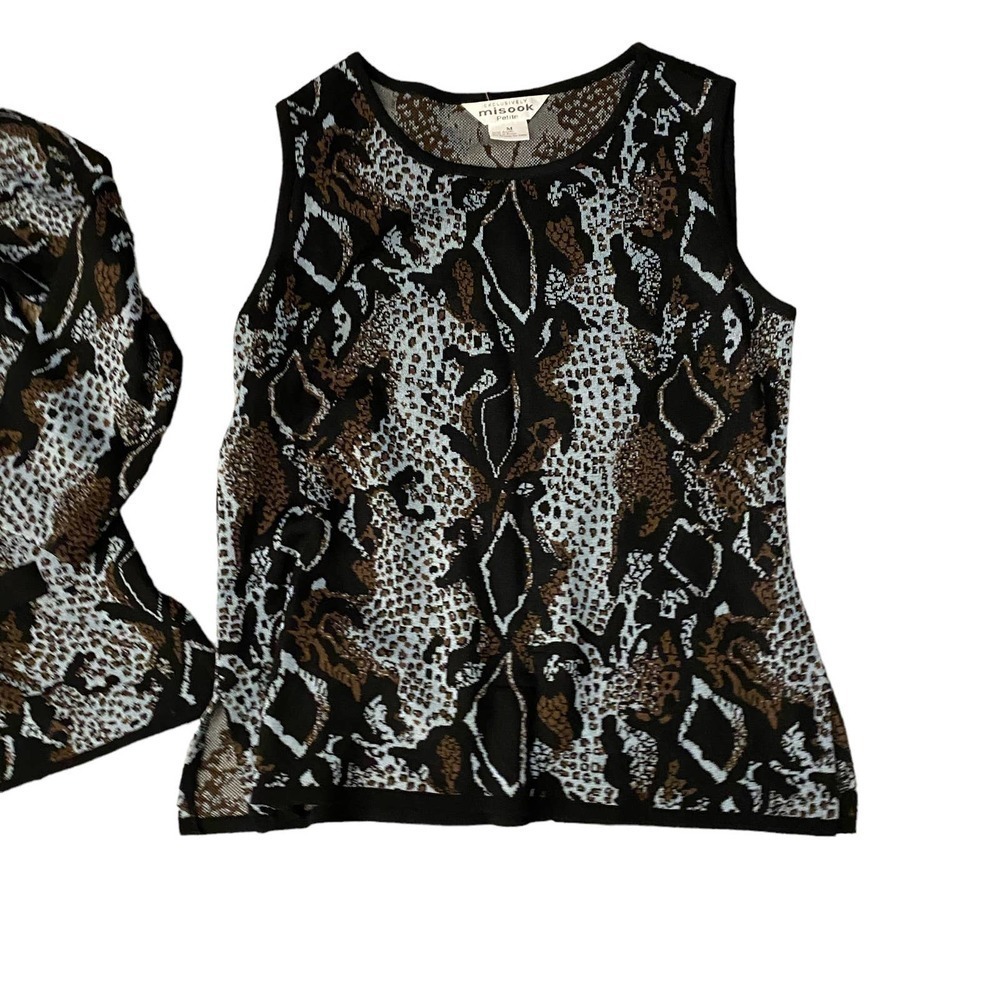 Misook Blue Black Jacket Tank Set Size Medium Knit reptile animal print blazer - Picture 3 of 16